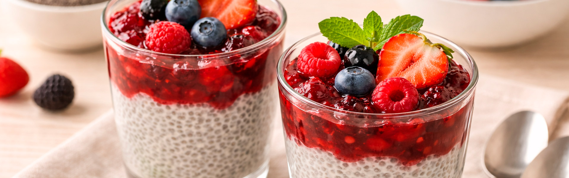 Pudim de chia com frutas vermelhas