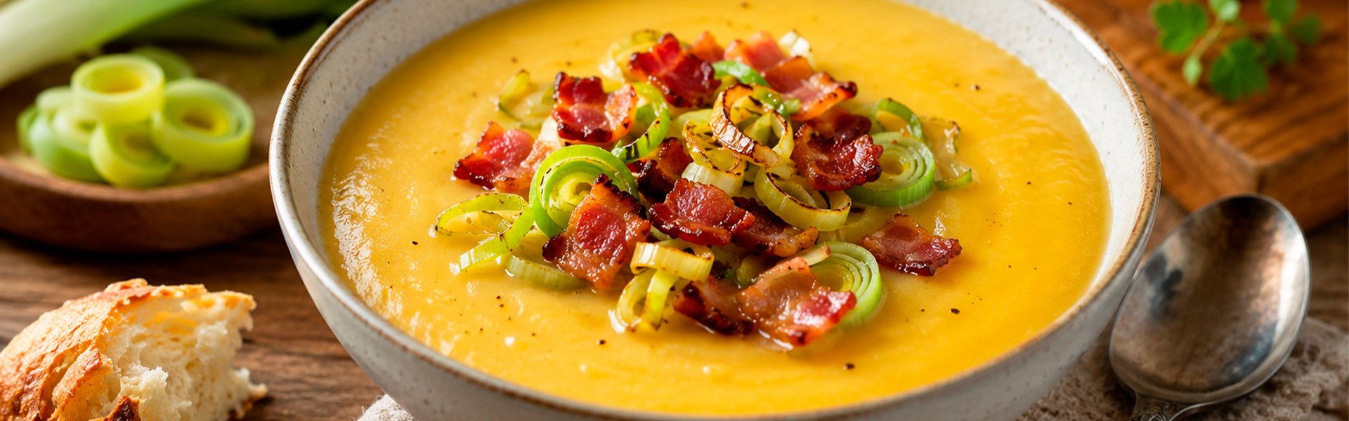 creme-de-mandioquinha-com-alho-poro-e-bacon-crocante