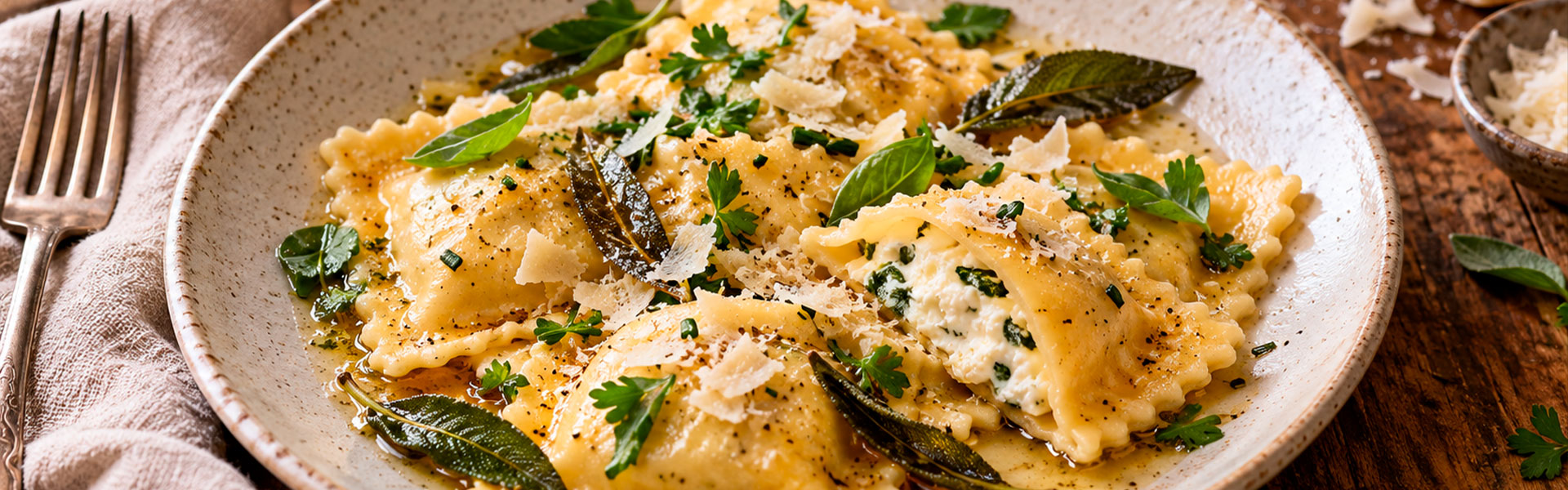 ravioli de ricota com ervas frescas